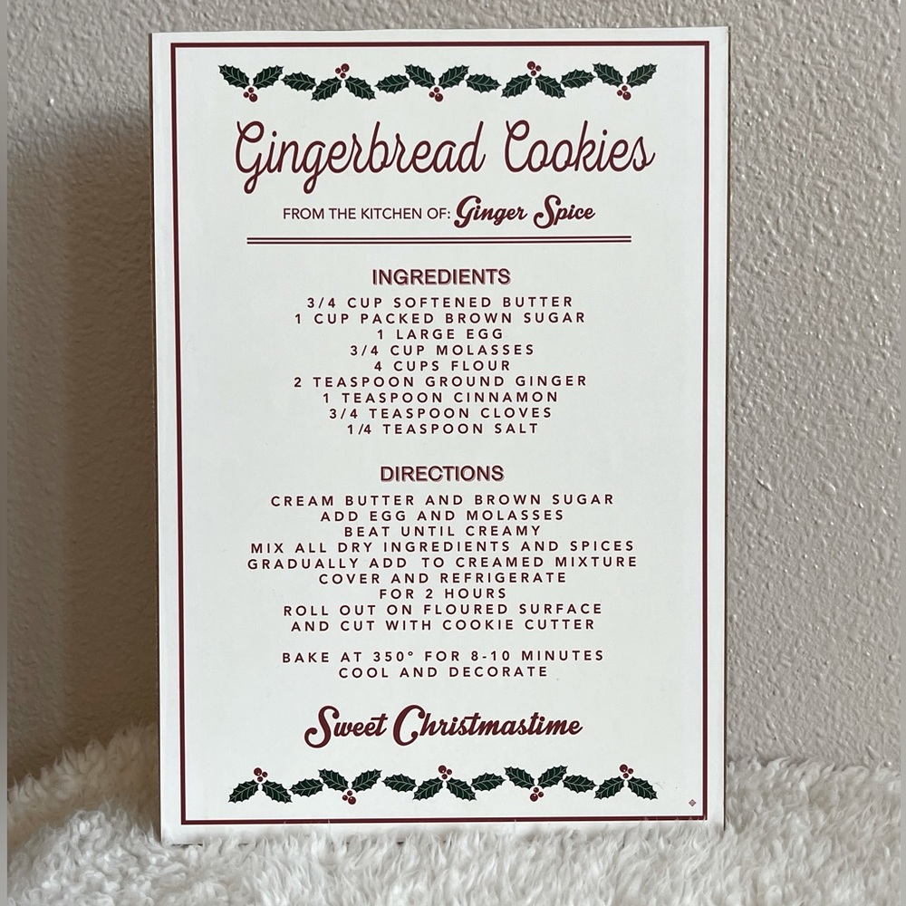 Gingerbread Cookies Recipe Standing Block Sign🥣⏲️